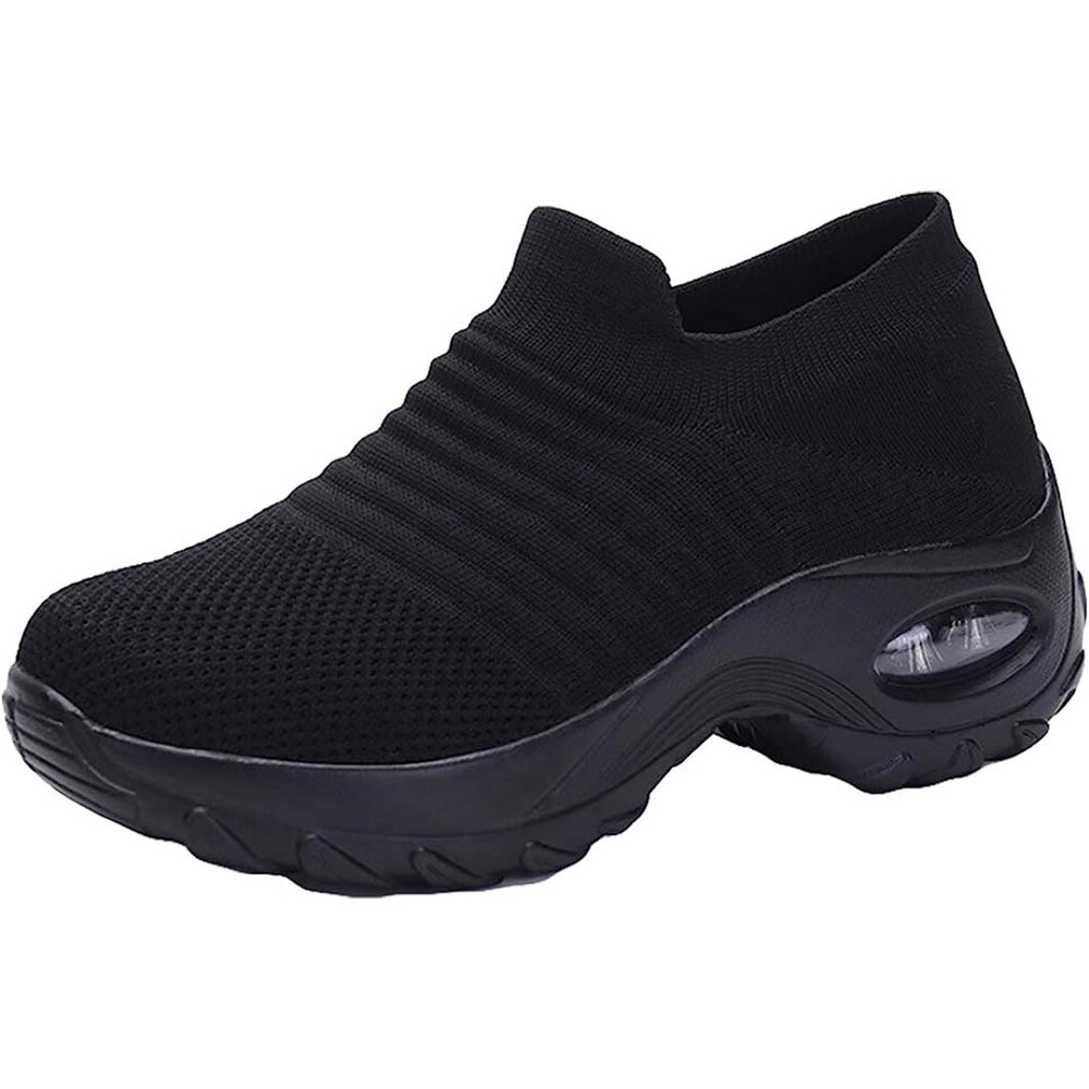 Sock Sneakers Comfortable Mesh Slip On Air Cushion Outdoor Shoes Black US 8.5